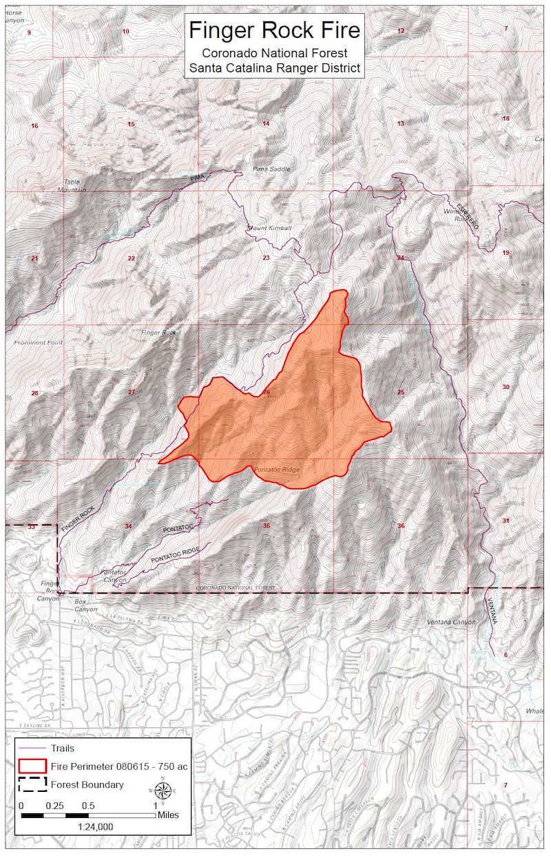 Finger Rock Fire Map - 8/6/2015