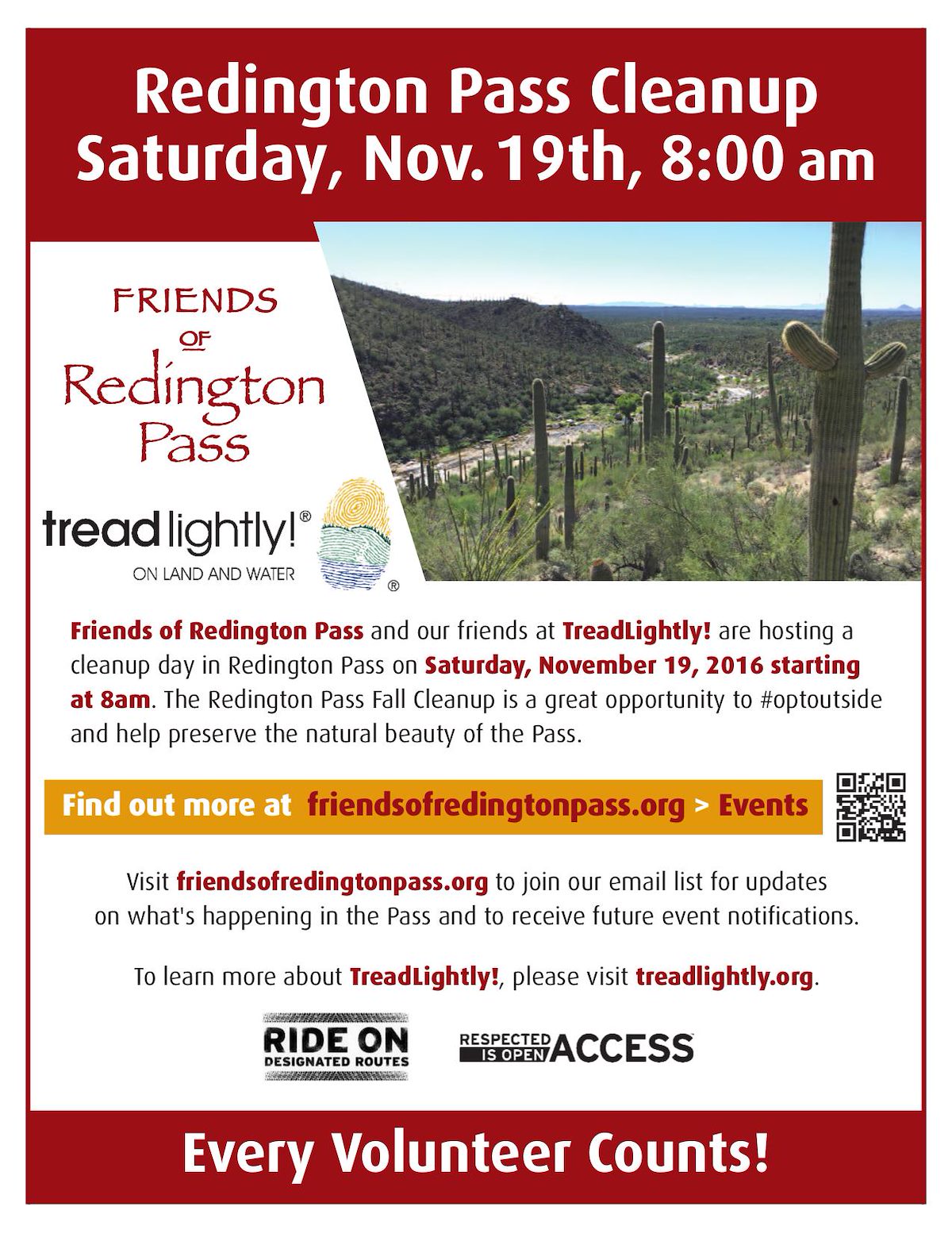 Flyer for the 2016 Redington Pass Cleanup