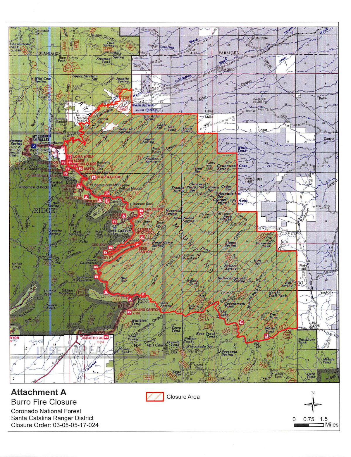 Map from the Burro Fire Closure Order 2017-7-11