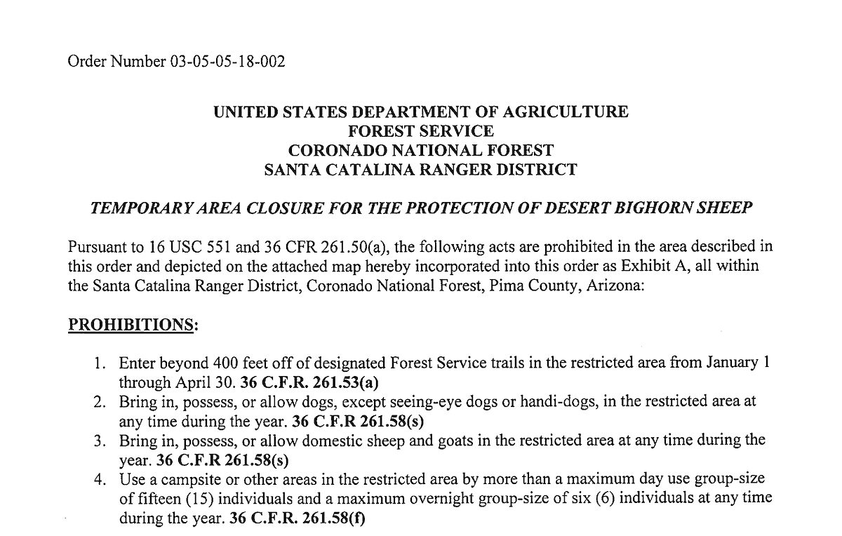 Top Section of the 2017 Santa Catalina Bighorn Sheep Closure