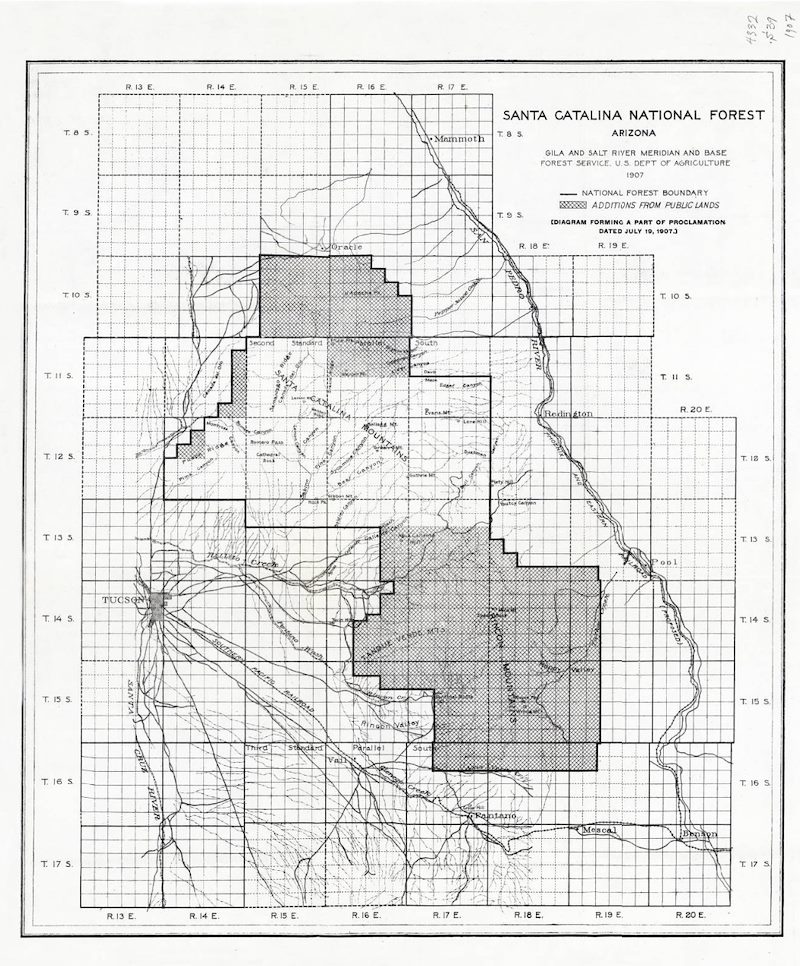 1907 Map Showing the Expansion of the Santa Catalina National Forest