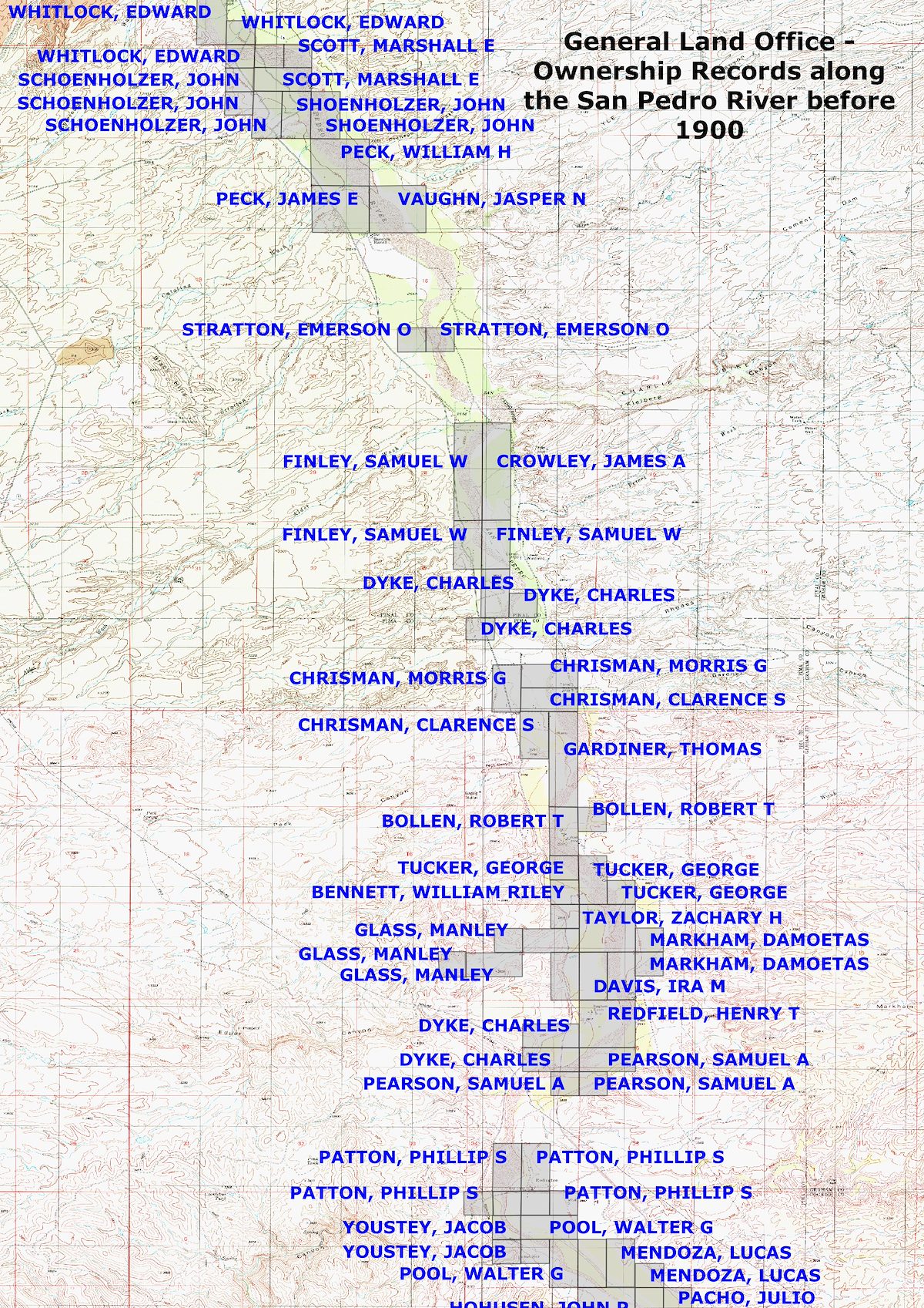 General Land Office Ownership along the San Pedro before 1900