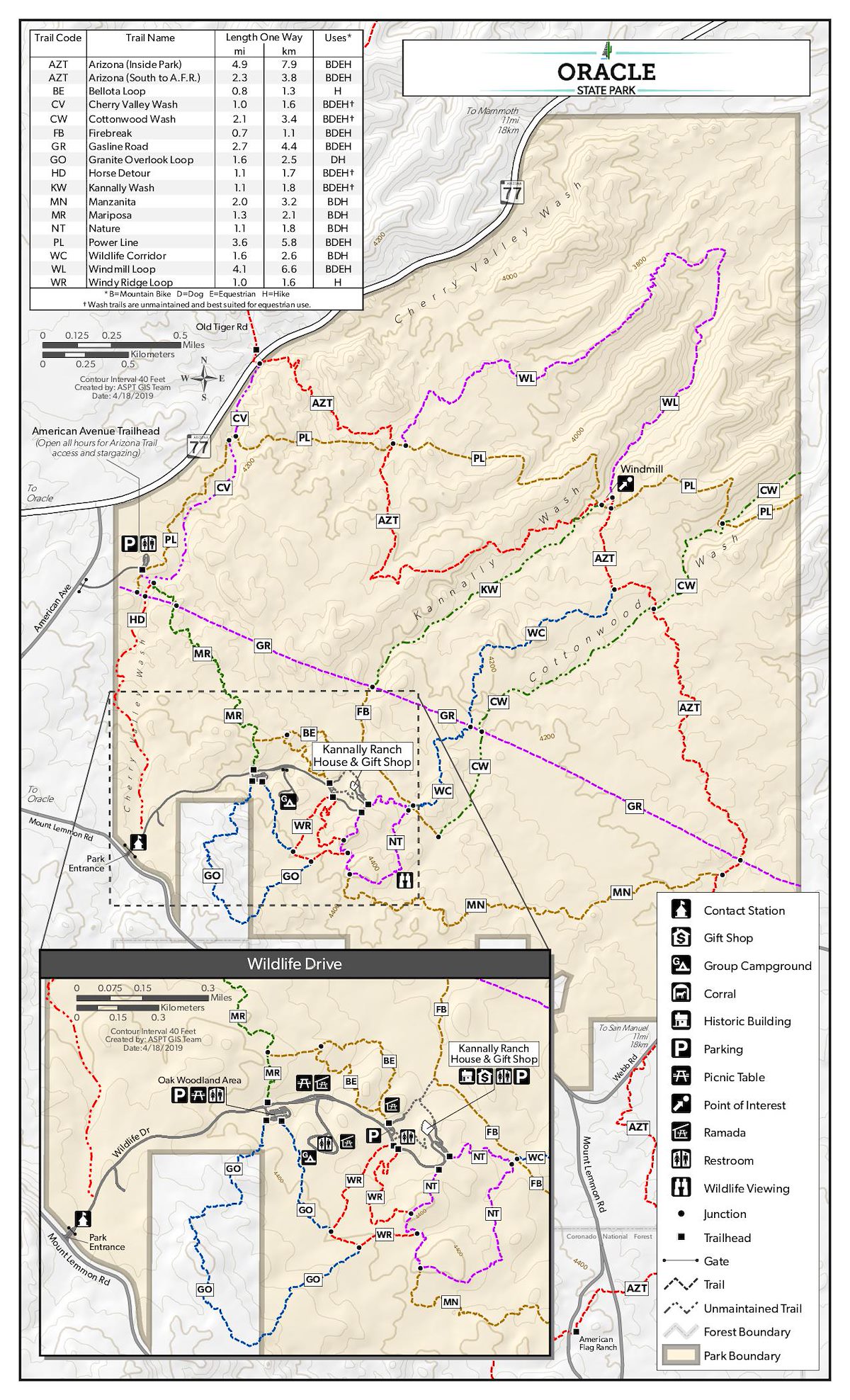 Oracle State Park Map - 2019 Cover Page