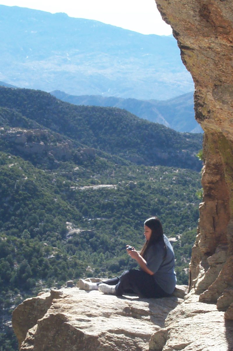 2002 February Mindi on a Ledge in the Catalinas