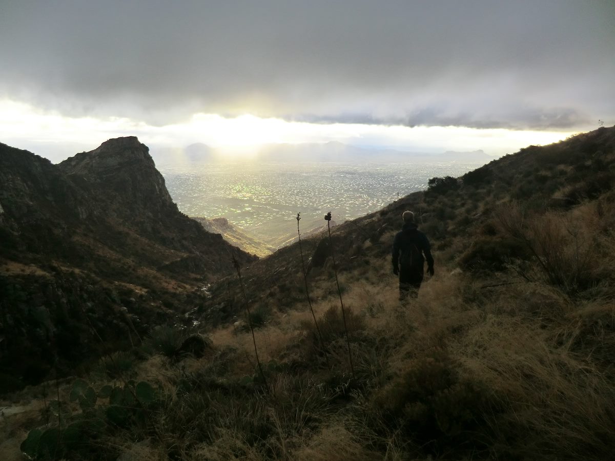 2012 December Devin hiking down the Pontatoc Canyon Trail