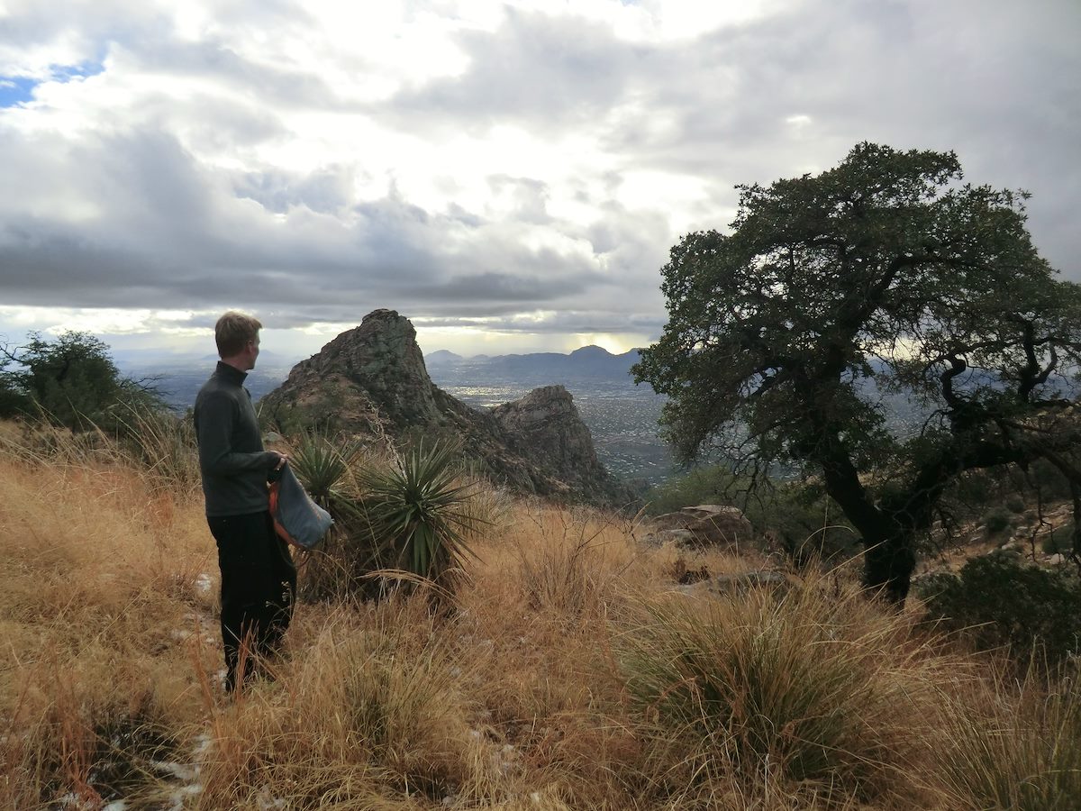 2012 December Devin looking back down on Pontatoc Ridge