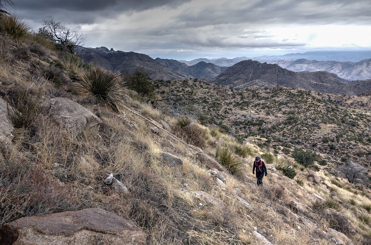 2013 December Alison on a hillside below Gibbon Mountain