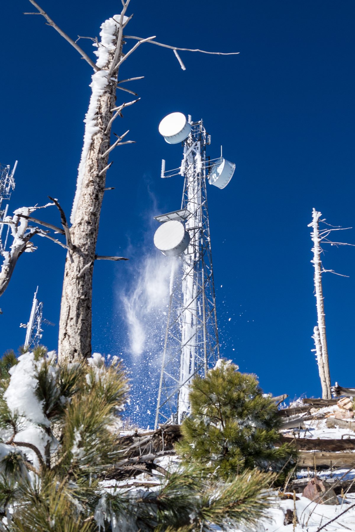 2014 December Snow and Ice Falling from a tower on Radio Ridge