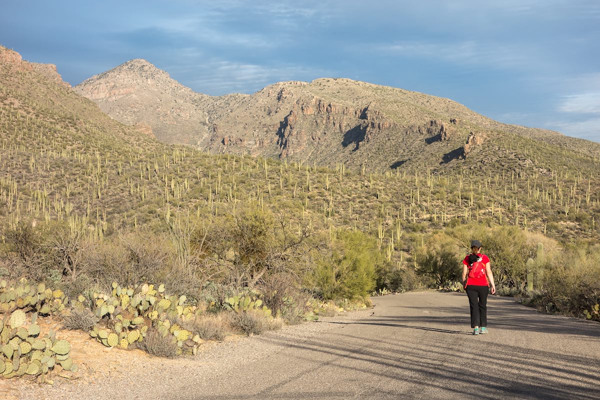 2014 January Alison Hiking the Road Out to Bear Canyon
