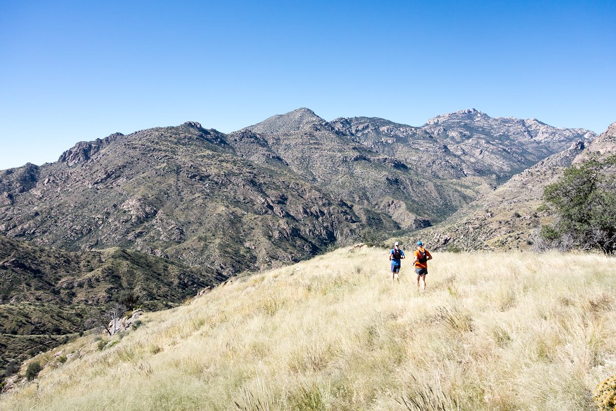 2014 November Richard and Devin descedning thru the grass on the Palisade Trail 02