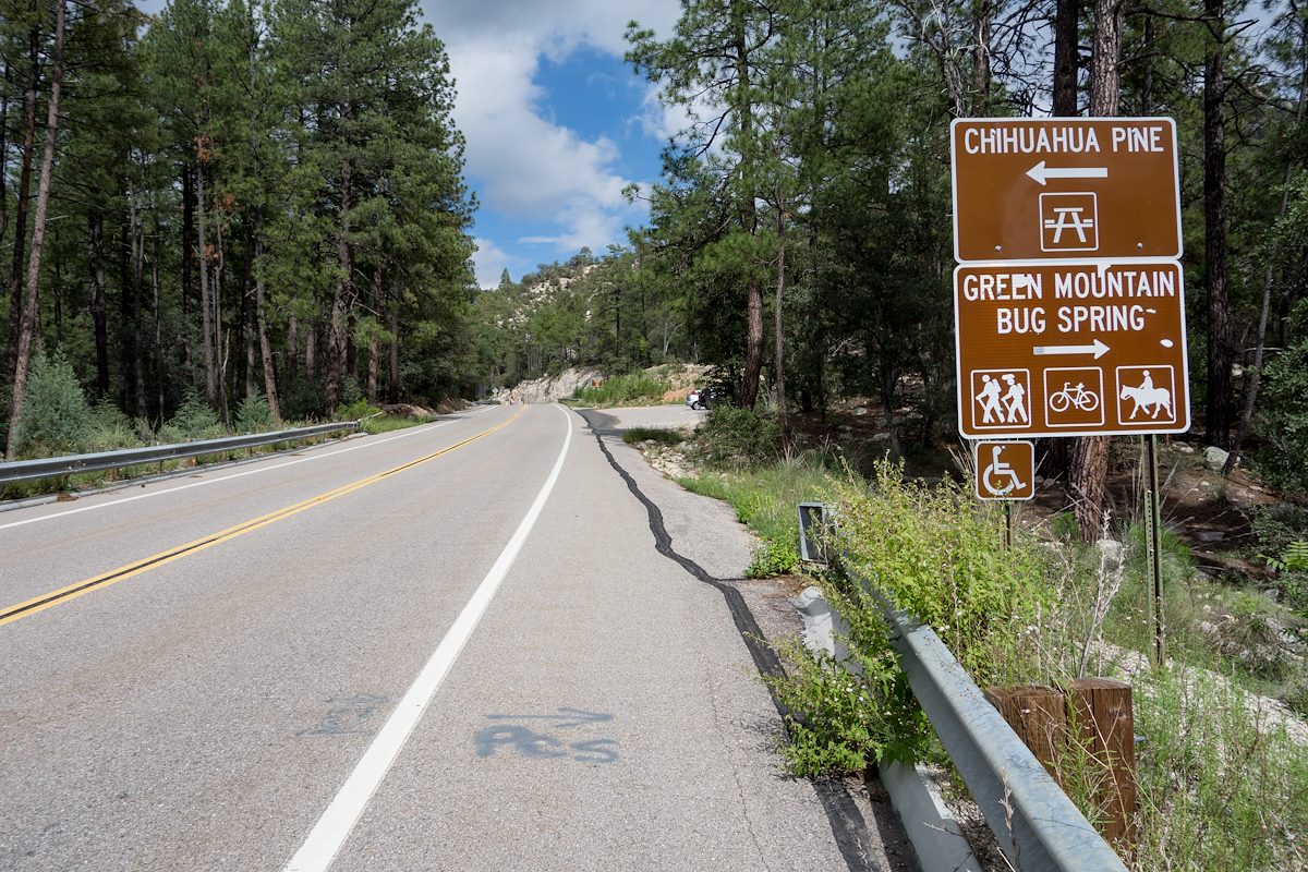 2014 September Chihuahua Pine Picnic Area and Lower Green Mountain Trailhead Highway Sign