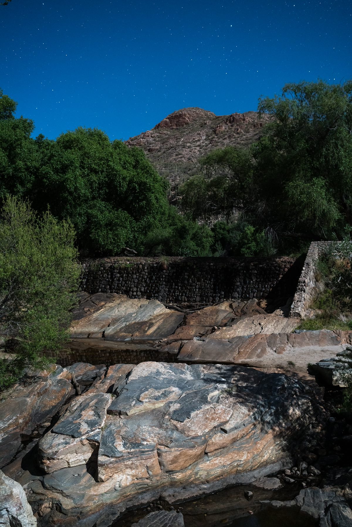2016 May Lower Sabino Dam in Moonlight