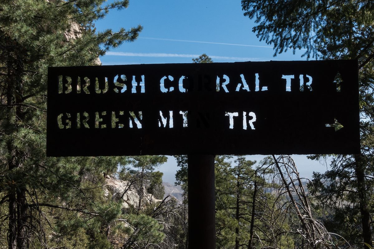 2017 April Sign at the Green Mountain and Brush Corral Junction