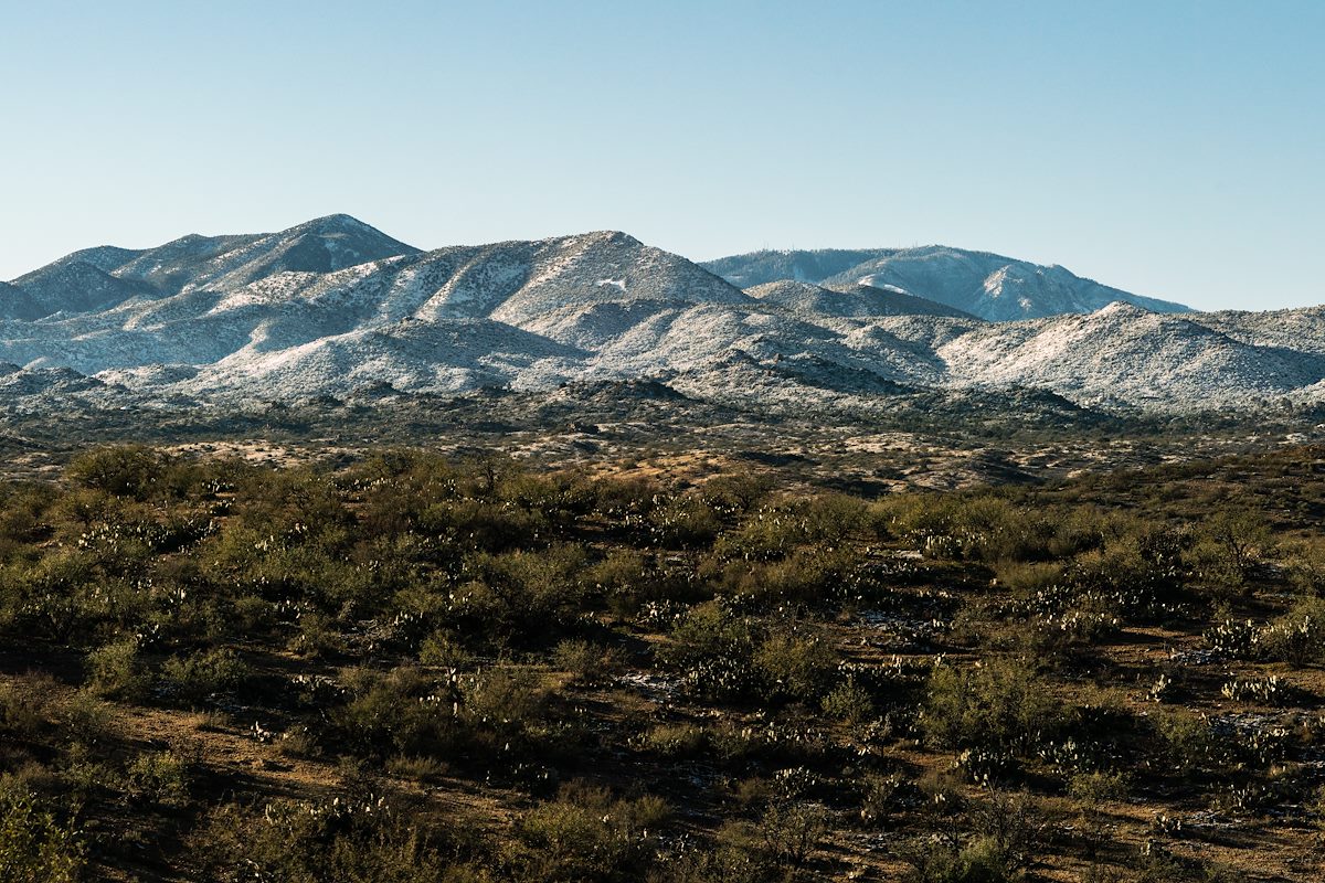 2018 December Apache Peak Rice Peak and Mount Lemmon with Snow from Tiger Mine Road