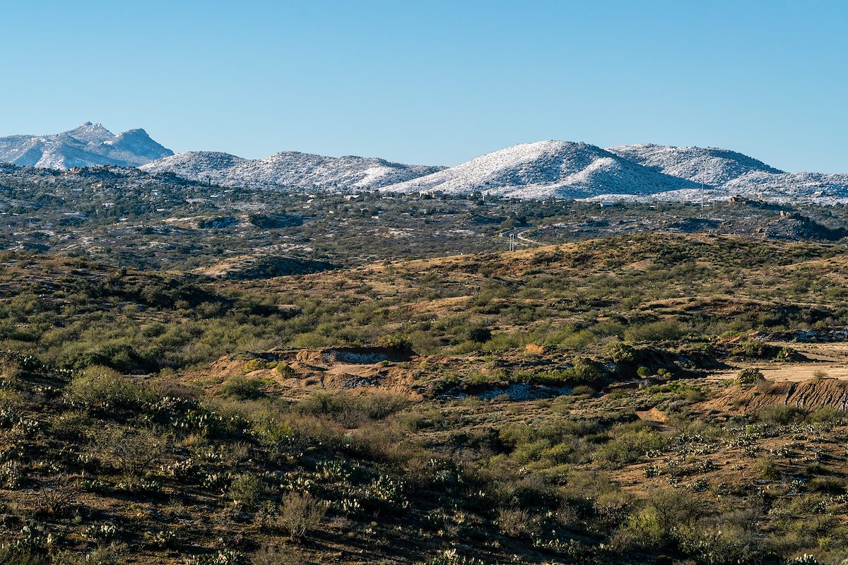 2018 December Snow on Samaniego Peak and Oracle Hill from Tiger Mine Road