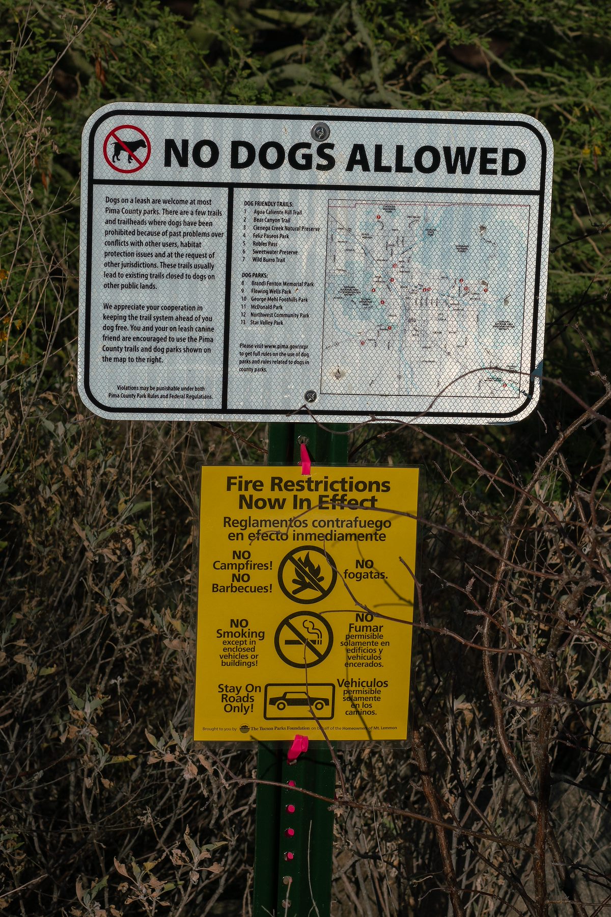 2018 May Fire Restrictions Sign at the Pima Canyon Trailhead