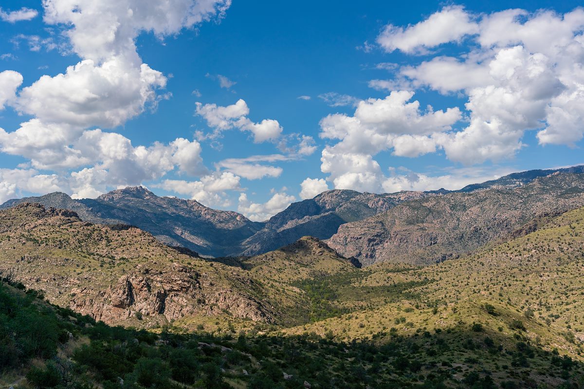 2018 September Looking across the Santa Catalina Mountains towards Romero Pass from the Sycamore Reservoir Trail