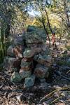 2019 February Large Cairn and Carsonite Sign marking the end of the maintained section of the Knagge Trail