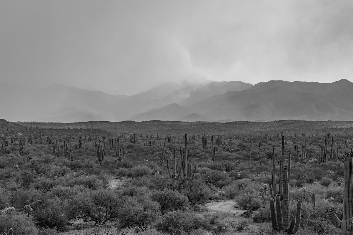 2020 June Santa Catalina Mountains disappearing in the Bighorn Fire Smoke