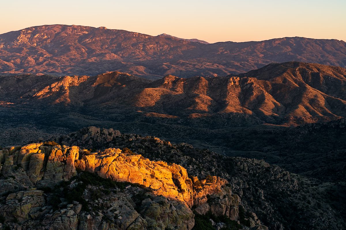 2020 March Mica Mountain and Agua Caliente Hill in the Sunset from Airmen Peak