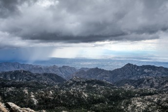 1408 Clouds Sun and Curtains of Rain from below the Lemmon Rock Lookout